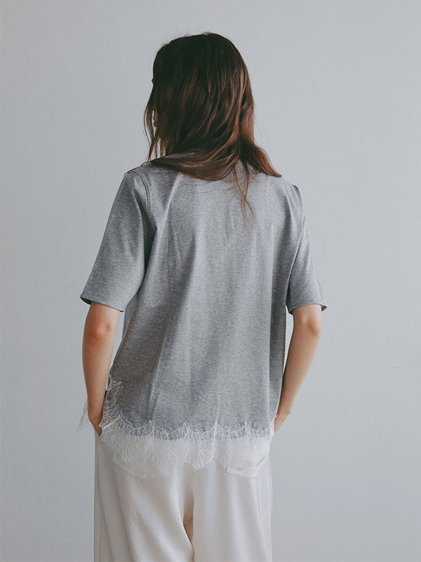 クルーネックヘムレースTee