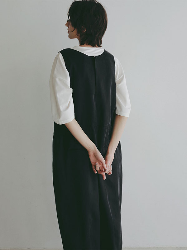 クルーネックキュプラタンクオールインワン