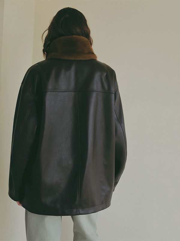 ファーカラーフェイクレザーブルゾン