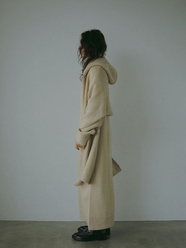 フーディーストールニットロングワンピース