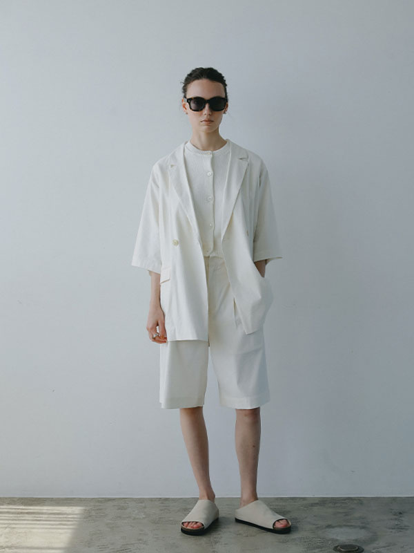 リネンコットンハーフスリーブジャケット コットンリネンハーフスリーブジャケット(S WHITE): アウター