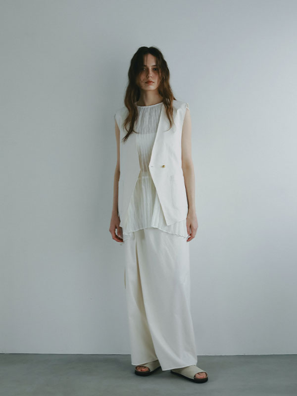 ベスト ジレ シャンブルサイドタックノーカラーベスト レディース シャンブルサイドタックノーカラーベスト(F OFF WHITE