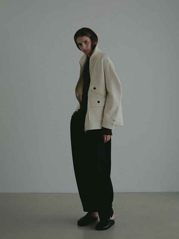 ダブルフェイスフロントファスナーニットプルオーバー