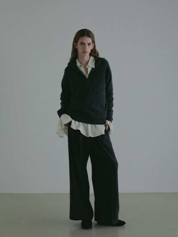 ハーフジップハイゲージニットプルオーバー