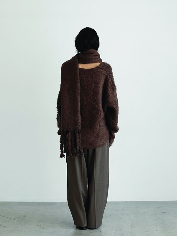 SANTEヘアリーシルクフリンジニットストール