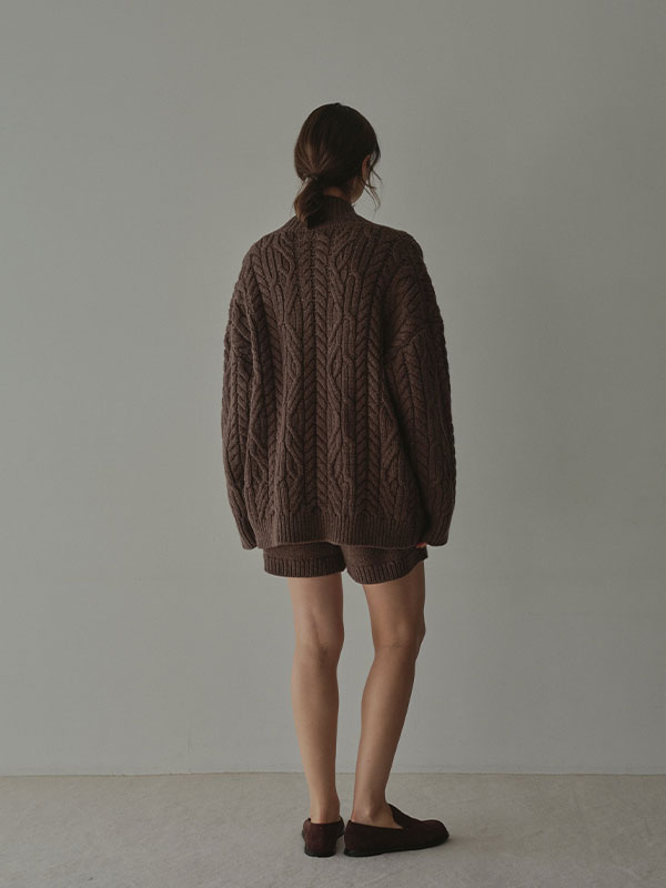 ダブルジップケーブルニットカーディガン