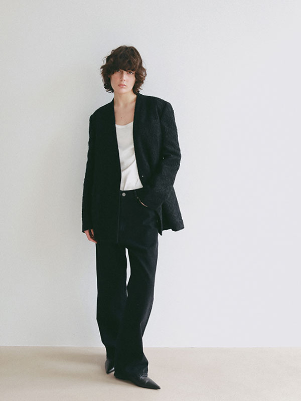 ジャガードノーカラージャケット