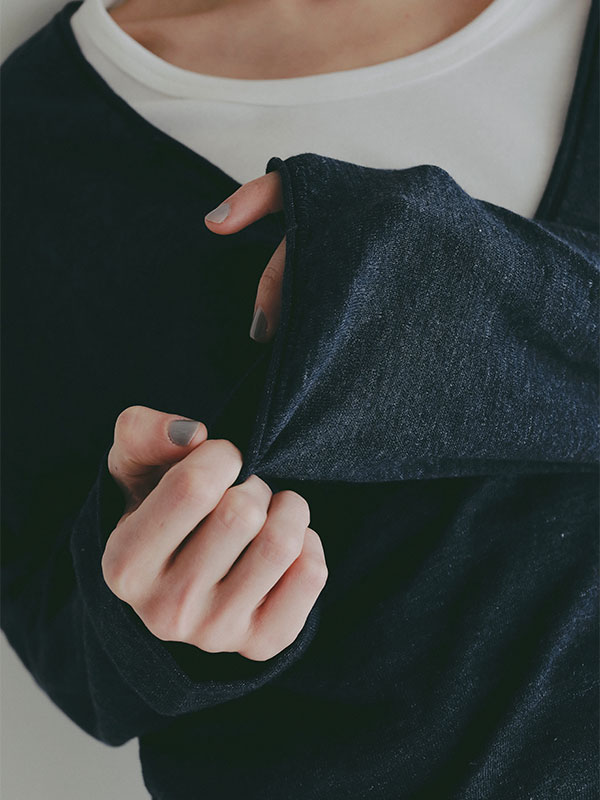 コットンリネンハイゲージネックニットプルオーバー