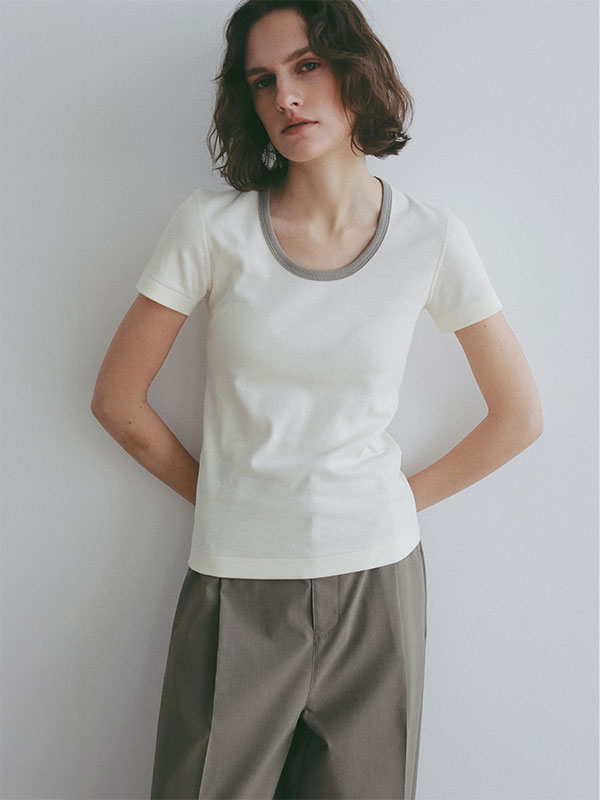 three dotsオーガニックコットンリンガーTee