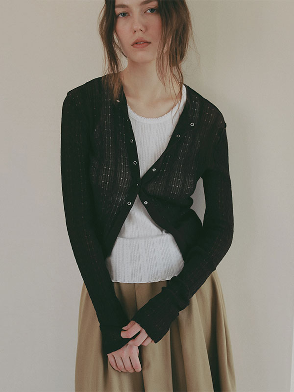 パターンスティッチシアーニットカーディガン