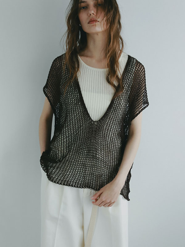 フィッシュネットスリーブレスニットプルオーバー