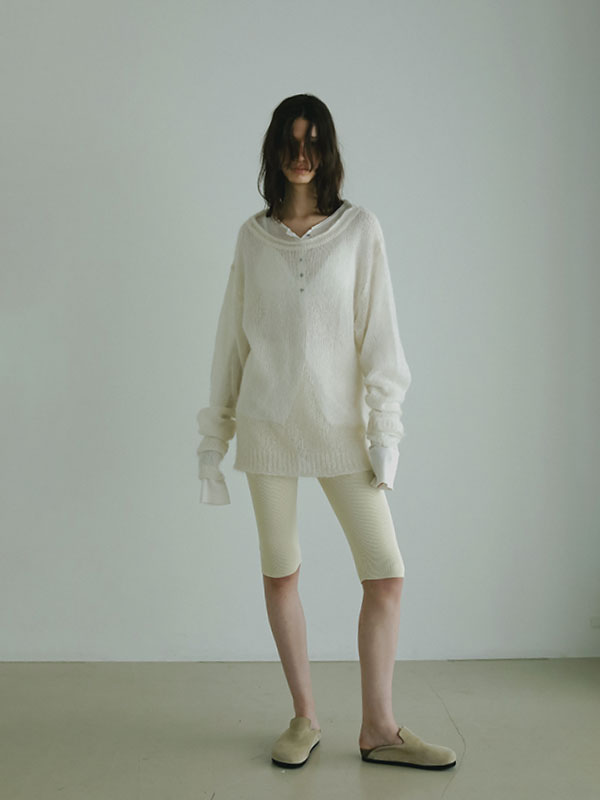 ホールガーメントニットバイカーパンツ(S IVORY): ボトムス
