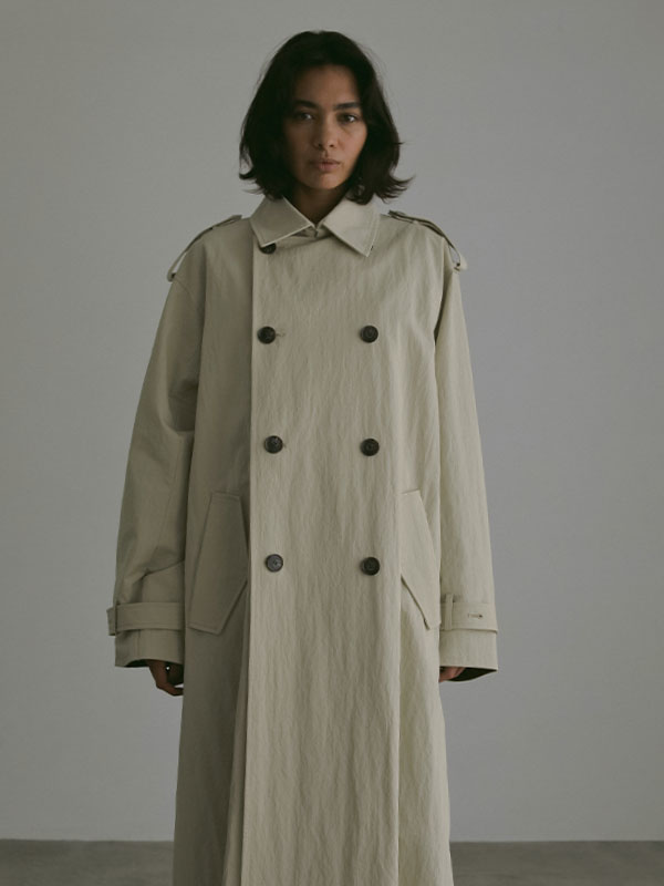 フードストールロングトレンチコート(S BEIGE): アウター