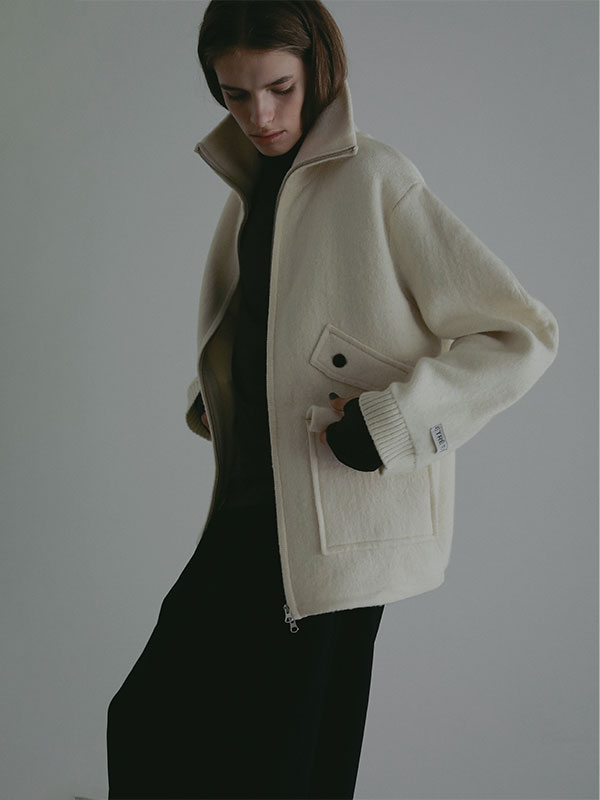 ダブルフェイスフロントファスナーニットプルオーバー