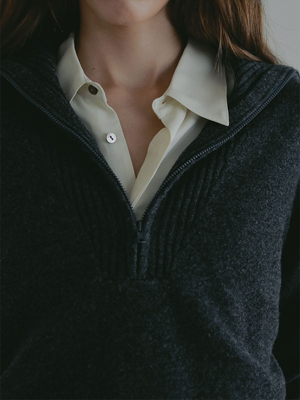 ハーフジップハイゲージニットプルオーバー