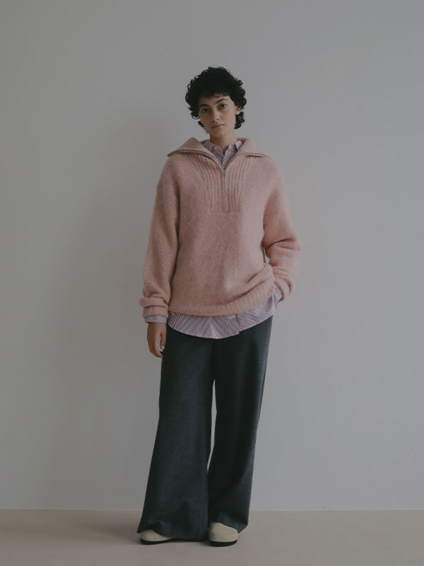 ハーフジップアルパカニットプルオーバー