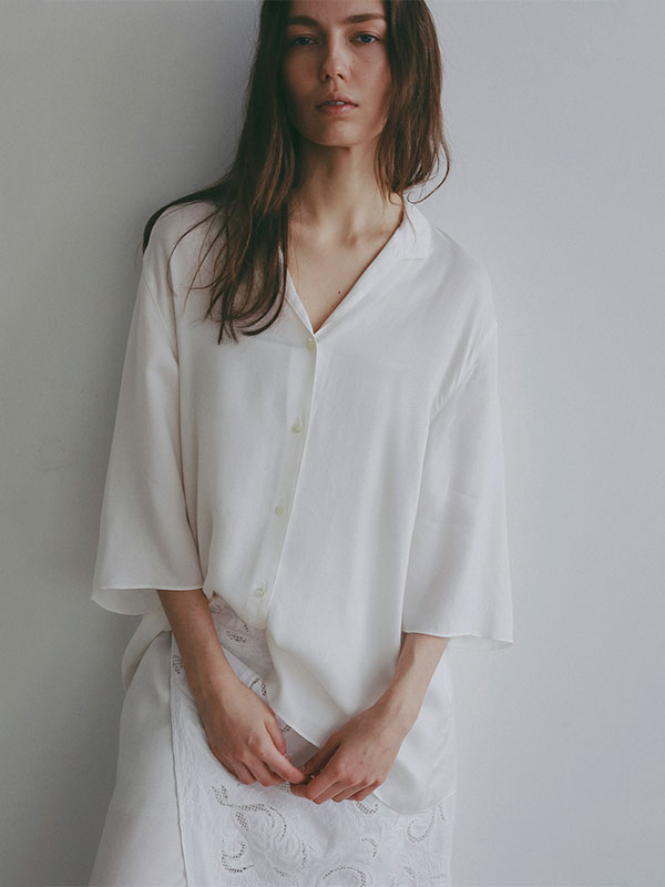 オープンネックキュプラシャツ