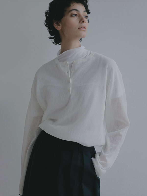 ヘンリーネックシアーニットプルオーバー