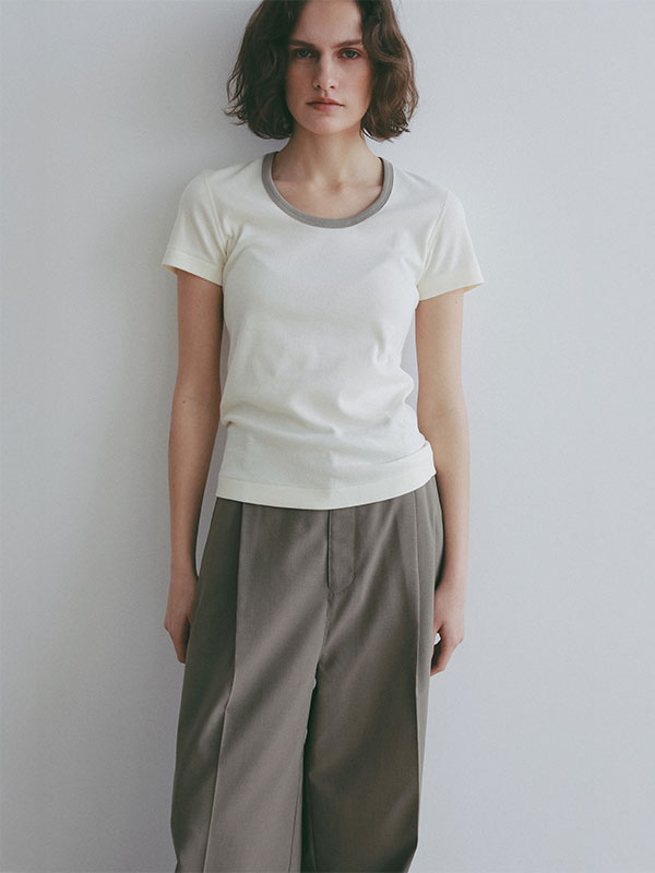 three dotsオーガニックコットンリンガーTee