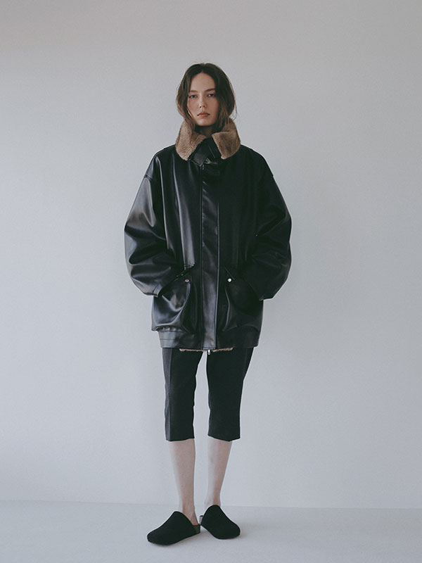 ファーカラーフェイクレザーブルゾン