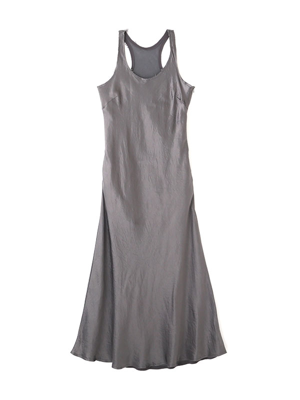 オーバルネックカットオフサテンワンピース(F BEIGE): ワンピース  