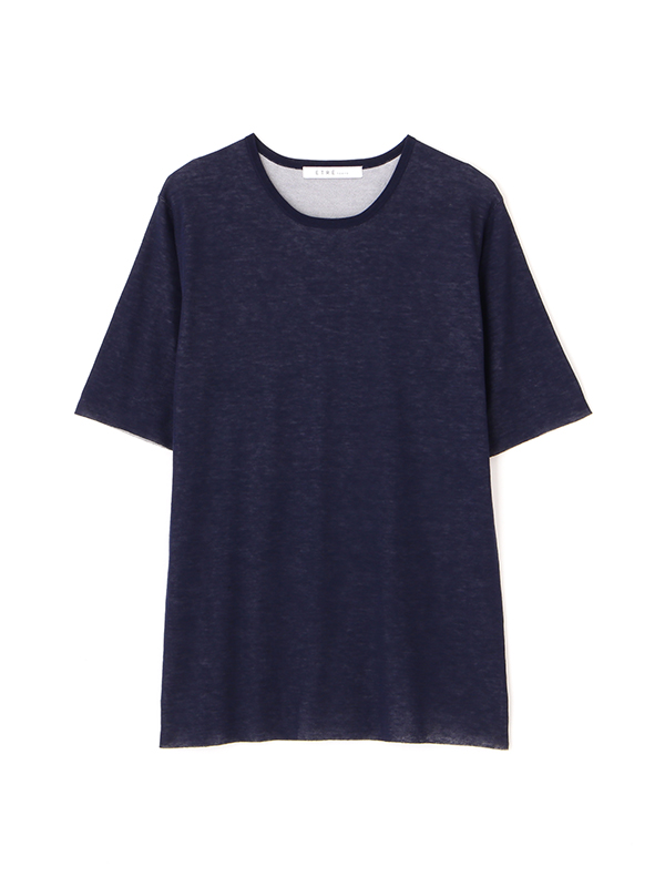 バイカラーダブルニットハーフスリーブプルオーバー(F NAVY