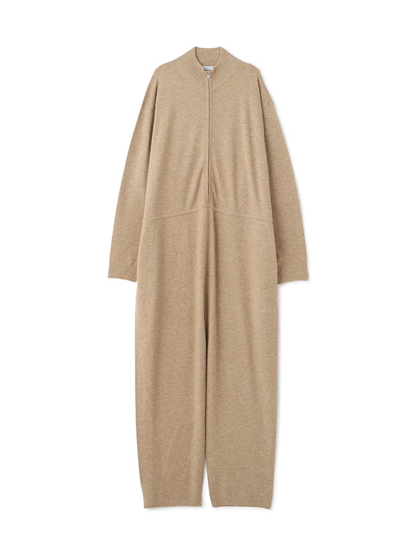 フロントファスナーニットオールインワン(S BEIGE): ワンピース