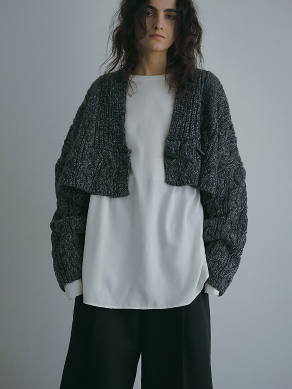 ミックスヤーンショートニットカーディガン(F BEIGE): トップス  