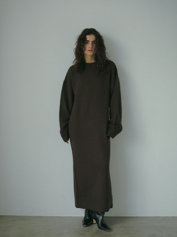 フーディーストールニットロングワンピース