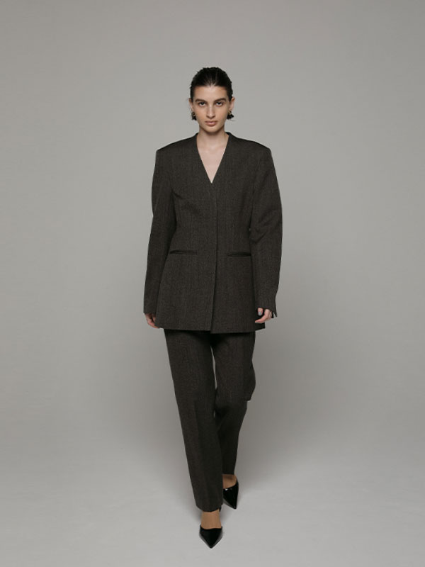 SANTEウエストシェイプノーカラージャケット(S GREY): アウター