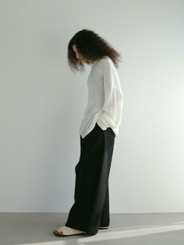 ベルテッドハイウエストタックパンツ(S OFF WHITE): ボトムス