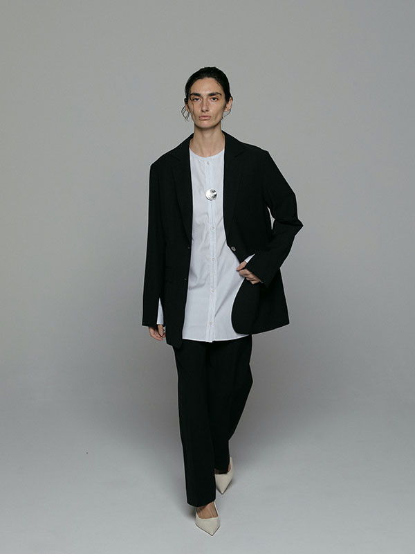 SANTEアクセサリーボタンノーカラーシャツ