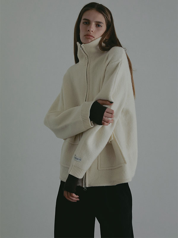 ダブルフェイスフロントファスナーニットプルオーバー