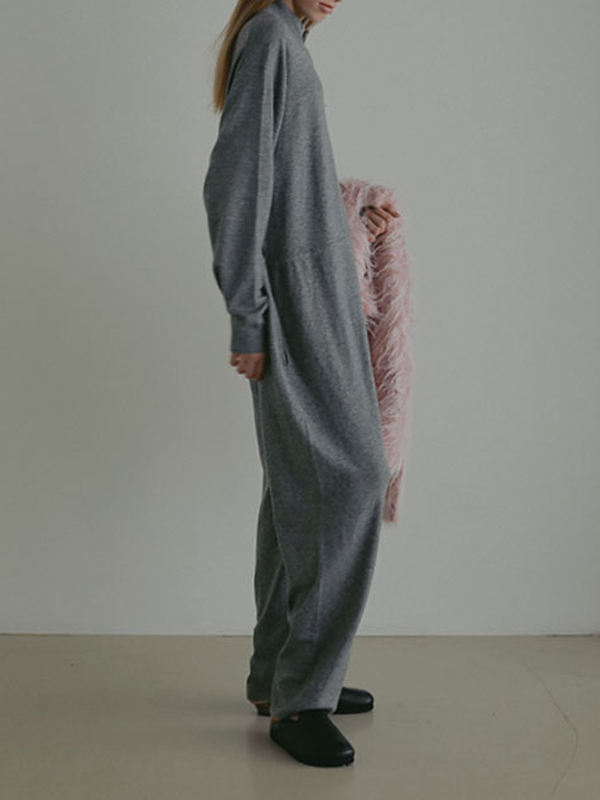 フロントファスナーニットオールインワン(S BEIGE): ワンピース