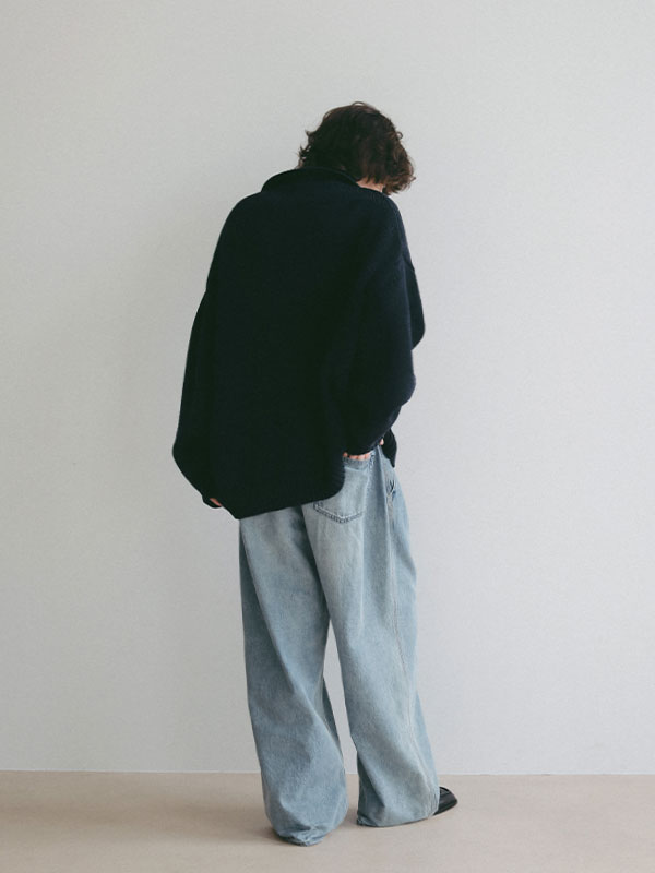 デニムタックワイドパンツ