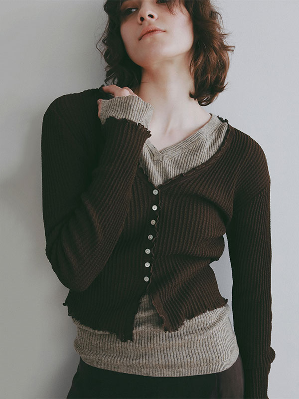 Vネックメローシアーカーディガン