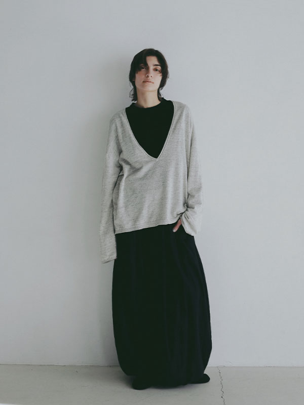 コットンリネンハイゲージネックニットプルオーバー