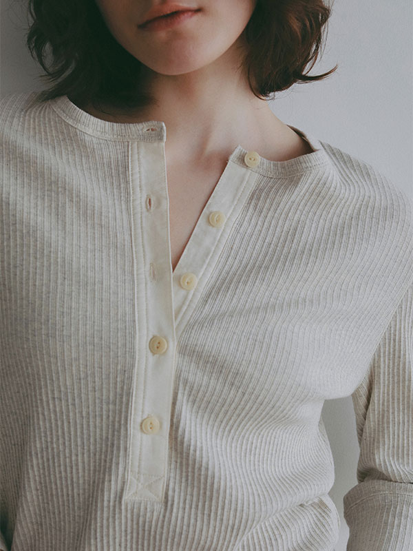 3/4スリーブヘンリーネックプルオーバー