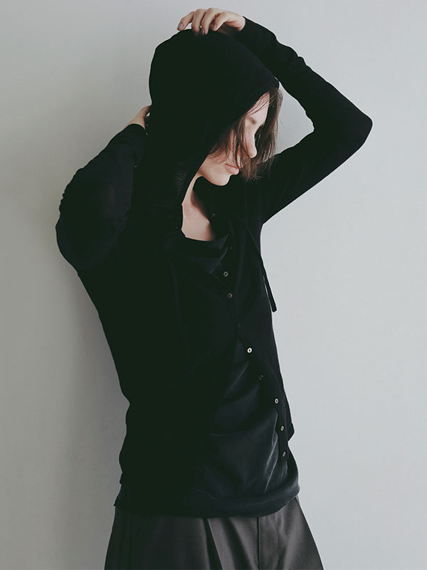 シアーニットフードカーディガン