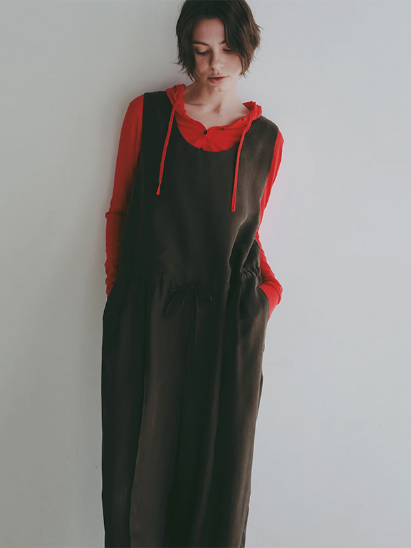 クルーネックキュプラタンクオールインワン