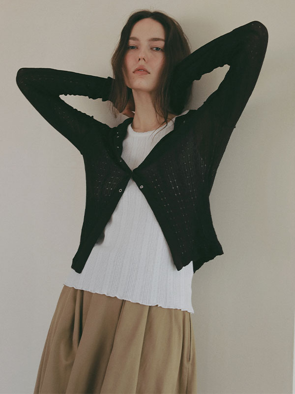 パターンスティッチシアーニットカーディガン