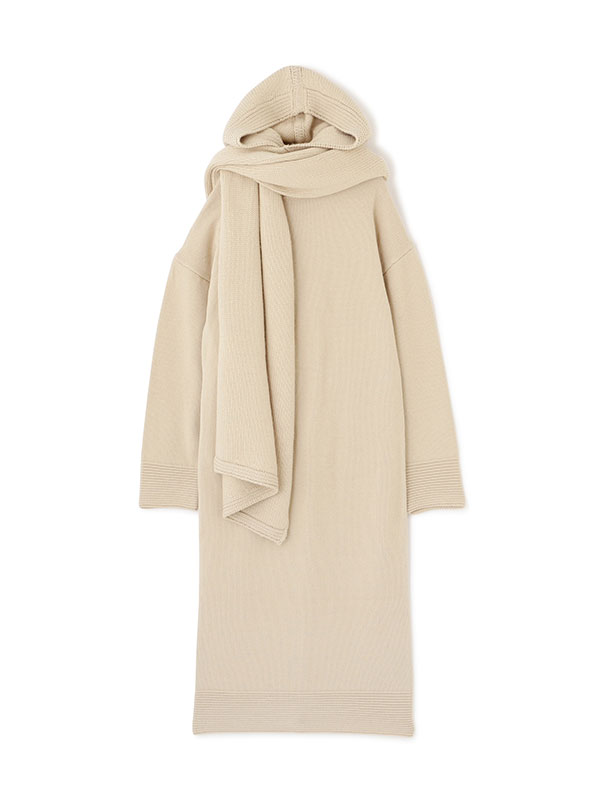 フーディーストールニットロングワンピース