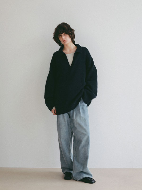 デニムタックワイドパンツ