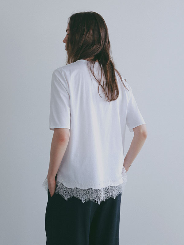 クルーネックヘムレースTee