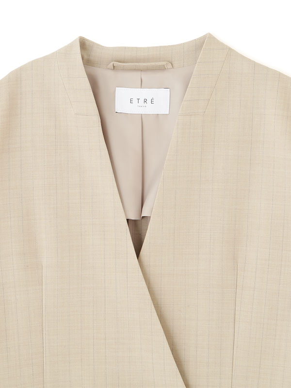 ノーカラーダブルブレストジャケット サイロスパンノーカラーダブルブレストジャケット(S BEIGE