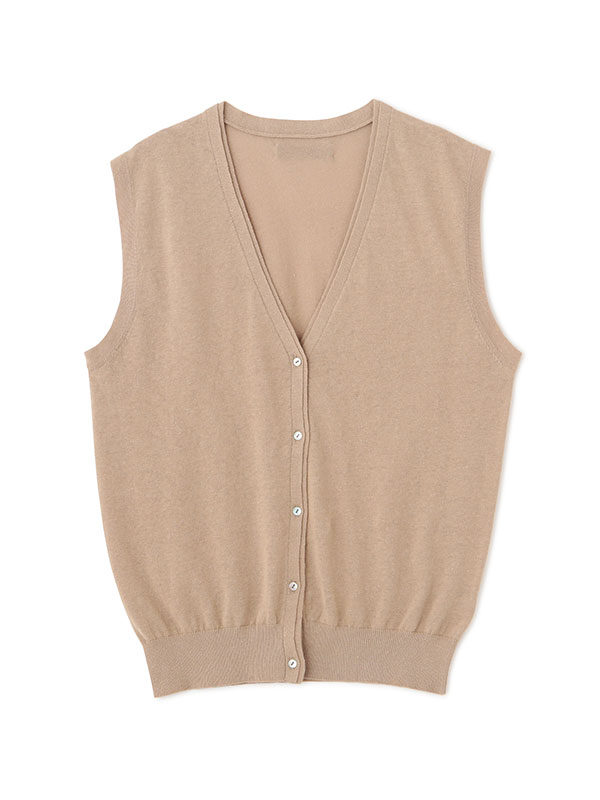 コットンリネンハイゲージニットベスト(F BEIGE): トップス