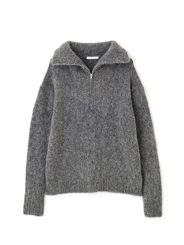 ハーフジップアルパカニットプルオーバー