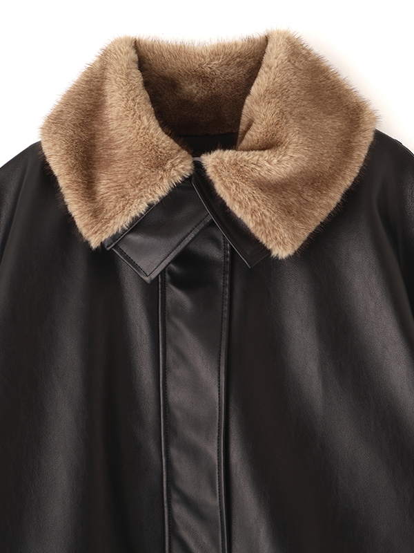 ファーカラーフェイクレザーブルゾン