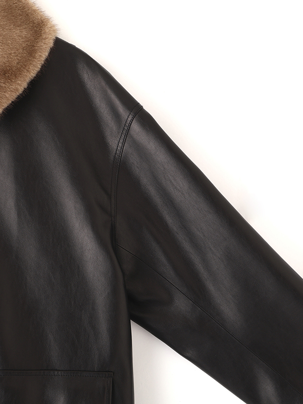 ファーカラーフェイクレザーブルゾン