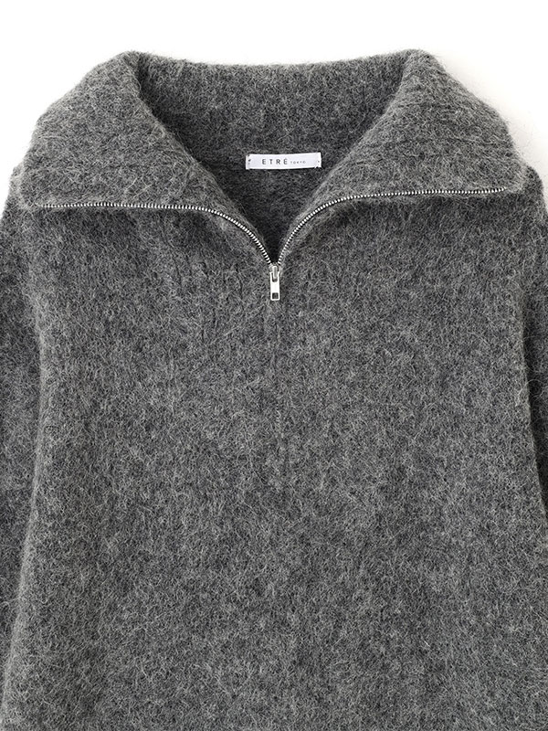 ハーフジップアルパカニットプルオーバー